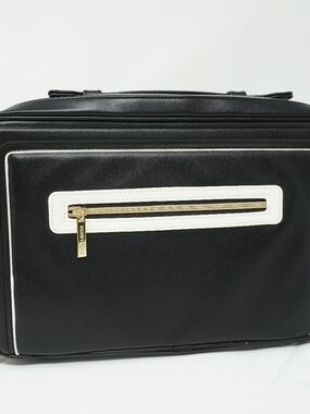 Estee Lauder Makeup Cosmetic Bag TRAIN CASE Faux Leather Black/White
